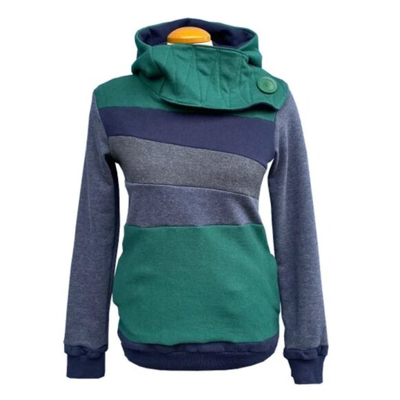 Tide Pool Upcycled Hoodie with Pockets Sweatshirt One-Of-A-Kind MungoCrafts - Picture 1 of 5